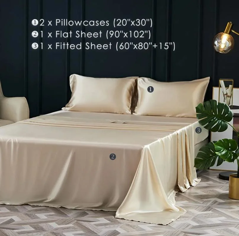 100% Silk Sheets King Size White Oeko Certified Cooling Bed Sheets Set
