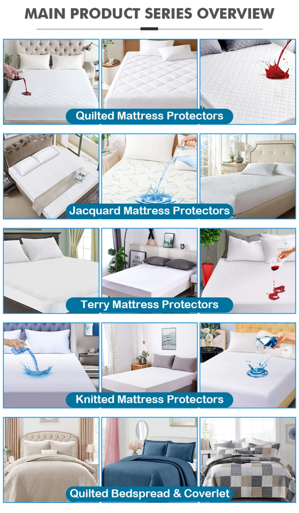 Wholesale Hypoallergenic Anti Dust Mites Raw Material for Mattress Cotton Terry Waterproof Mattress Protector