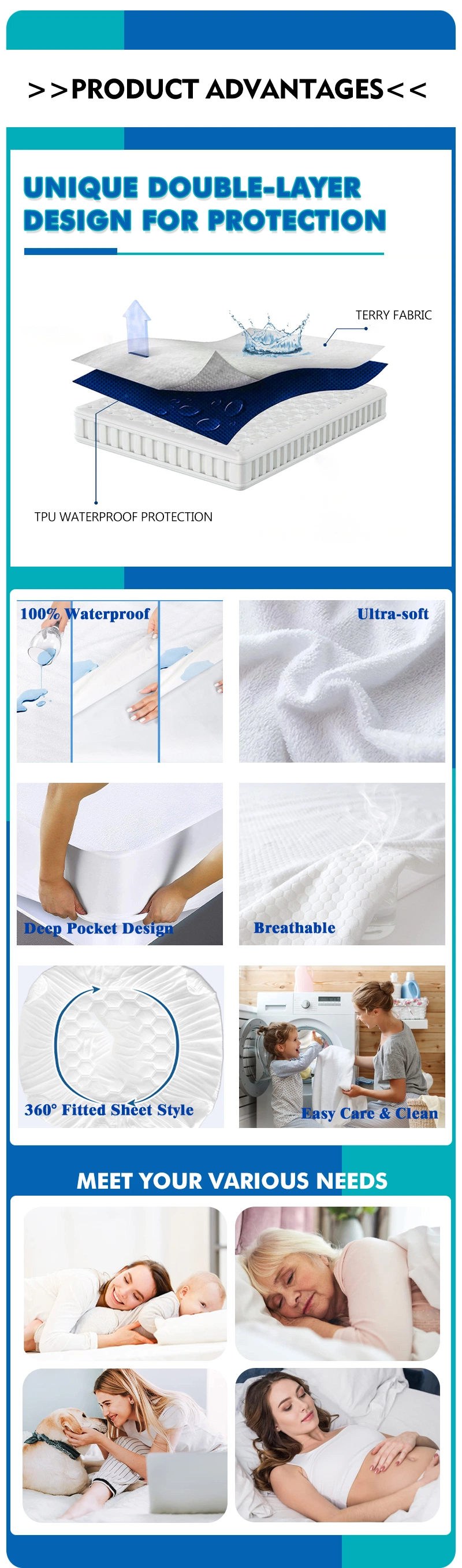 Wholesale Customised Queen Memory Foam Hypoallergenic White Waterproof Terry Mattress Protector