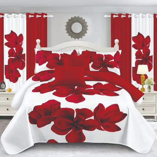 1200tc Duvet Comforter Cover Bedspread Quilt Printed Polyester Cotton Bed Linen Sabanas Hotel Home Textile Sheets Red Luxury Bedding Set with Curtain Pillowcase 