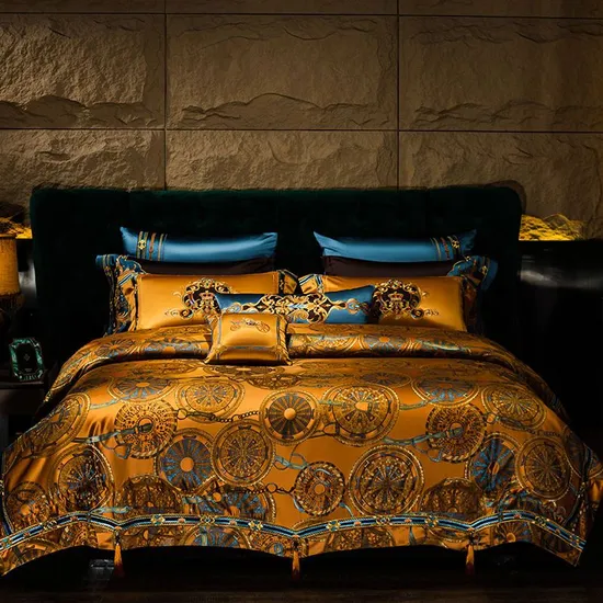 Luxury Jacquard Egyptian Cotton Comforter Duvet Cover Pillowcase Orange Home Textile 4 Piece Queen Size Bed Linen Fitted Sheets Bedding Set Supplier 